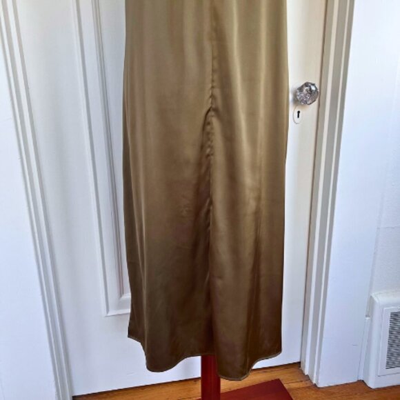 THE DROP Dark Olive Ana Silky V-Neck Midi Slip Dress Size L - Picture 7 of 11
